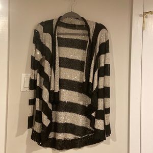 Taupe and black knit cardigan with taupe colored sequins